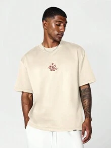 SUMWON Regular Fit Short Sleeve Tee With Limited Edition Graphic Print And Front Embroidery - Apricot - View 2