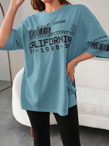 Mulvari 2pcs Women's Casual Letter Print Crew Neck Top And Pants Set, Casual Outfits Tracksuit 2 Pieces Lounge Set, Suitable For Walking/Sports/Back To School & Everyday Casual Wear 2 Pieces Set