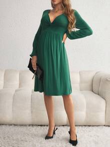 SHEIN Maternity Long Sleeve Bodycon Dress For Pregnant Women Autumn Teacher Dress