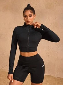 Easithlete Women's Solid Color Minimalist Everyday Long Sleeve Sports Jacket