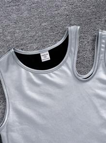 SHEIN Top De Tanque Sin Mangas Falso Elástico De Moda Deportiva Callejera Para Chicas Adolescentes