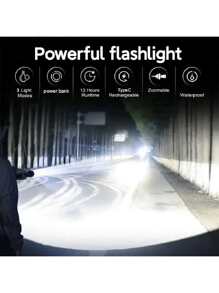 2024 Portable 2000mAh Flashlight 10000LM High Power LED Flashlight Supports Type-C Charging Waterproof Powerful Flashlight ABS Camping Emergency Lighting LED Lighttactical Flashlight - Black - View 4