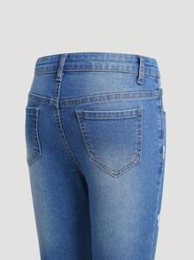 Quần Jeans Ống Loe Co Giãn In Hoa Dễ Thương Cho Bé Gái Tuổi Teen - Rửa trung bình - Xem 5