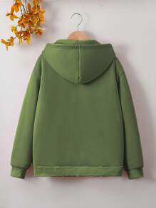 Áo nỉ chui đầu màu xám cơ bản thường ngày cho bé gái tuổi teen - xanh quân đội - Xem 2