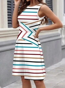 SHEIN Clasi Vestido midi de punto de rayas coloridas de otoño para mujeres