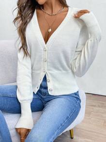 SHEIN LUNE Women Solid Color Raglan Sleeve Long Sleeve Waisted Cardigan, Fall/Winter - Apricot - View 5