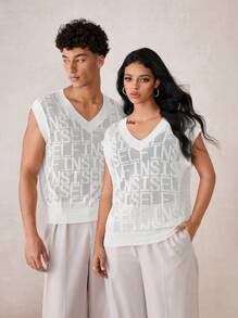 Manfinity VCAY Men's Loose Knit V-Neck Sweater Vest, Suitable For Autumn And Winter - White - View 1