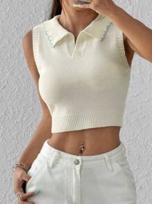 SHEIN Unity Fashionable Solid Color Sleeveless Cropped Sweater Vest For Women