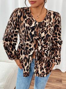 Chiquease 女士秋冬豹纹系腰长袖衬衫 - 彩色 - 查看 7
