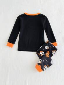 Cozy Pixies 2 piezas Conjunto de pijama niña bebé con parte superior de manga larga con cuello redondo y estampado de letra en contraste y pantalón largo, Halloween
