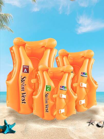 1pc Abc Letters Thickened Swimming Vest Life Jacket With Inflatable Floats, Sport Snorkeling Vest,Adjustable Buckle And Two Balloon Design, For Swimming Pools, Beaches, Lakes And Seas, Abc Letters Life Jacket(Orange) Christmas
