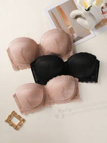 Set de 3 piezas de sujetador con alambres y encaje talla grande, lencería - Multicolor - Ver 7