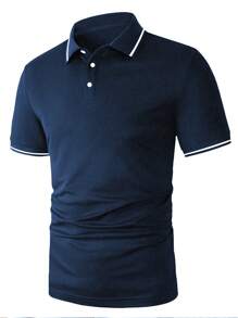 Manfinity Homme Men Contrast Trim Polo Shirt - Navy Blue - View 3