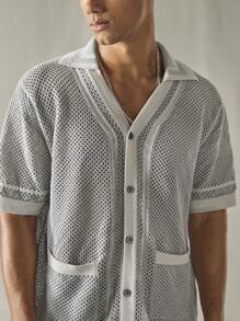 Manfinity VCAY Gilet décontracté et ample à manches courtes en tricot à col ouvert pour hommes