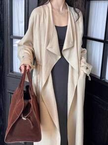 SHEIN Essnce 2024 Spring & Autumn New Cozy Chinese Style Midi Length Coat For Women