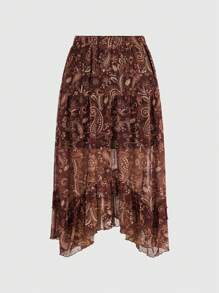 ROMWE Hippie Plus Size Paisley Printed Skirt - Multicolor - View 1