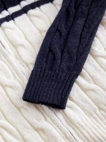 SHEIN MOD 女士学院风海军蓝和白色拉链开衫，休闲版型，秋冬女士毛衣，返校节，哥特式，警察服装 - 藏蓝色 - 查看 5