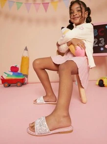 Mini mi Kinder Schlüpf-Sandalen mit Perlen Verzierungen und Strass Details - Süß, Stylisch & Luxuriöse Bequemlichkeit für kleine Prinzessinnen