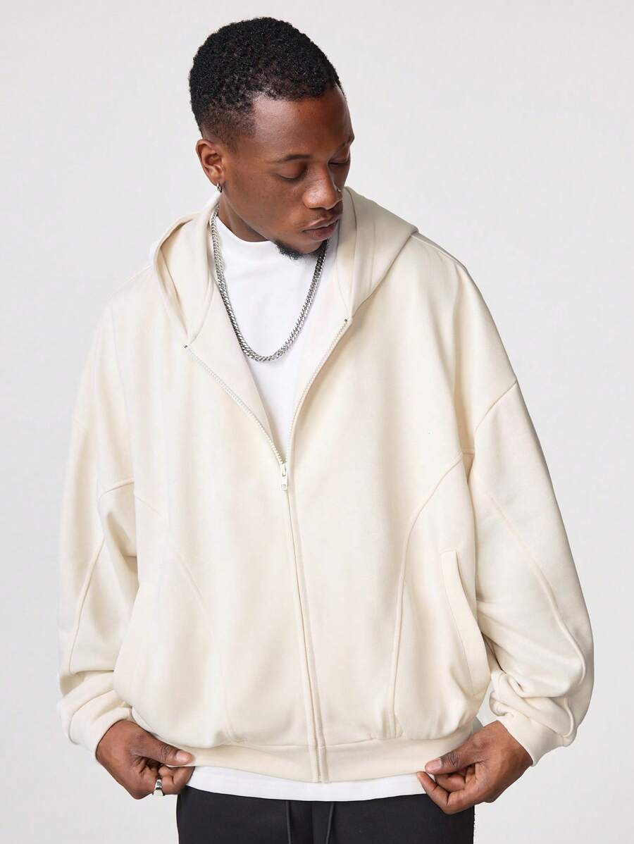 Manfinity NXTstreet Sudadera con capucha de unicolor y manga larga, casual y sencilla para hombres, para otoño e invierno - Albaricoque - Ver 1