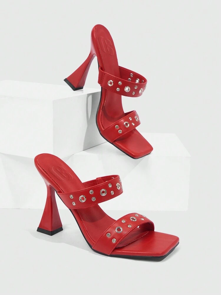 CUCCOO SZL Square Toe High Heel Rhinestone Decor Mule Women's High Heel Sandals Fall