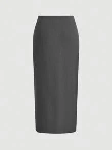 Firerie Women's Dark Gray Suit Vest Top And Long Half-Body Skirt Two-Piece Set,Skirt Two-Piece Set,Suit Vest Two Piece Set,Teacher Clothes,Fall Women Outfits,Perfect For Everyday, Commuting, Dating, Back-To-School Season, Winter, Business Casual, Elegant - Dark Grey - View 9