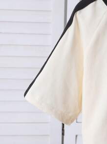 SHEIN Bộ 2 quần ống rộng in nơ sọc đen trắng cho bé gái, thích hợp cho kỳ nghỉ, đi chơi, tụ tập thường ngày, mùa hè và mùa xuân - Màu be - Xem 4