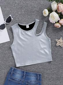 SHEIN Top De Tanque Sin Mangas Falso Elástico De Moda Deportiva Callejera Para Chicas Adolescentes