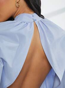 Hauture Neck Bow Tie Detail Long Sleeve Blouse - Mint Blue - View 3