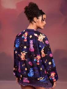 SHEIN X Care Bears 大码时尚休闲南瓜和女巫印花黑色运动衫，适合万圣节、情侣装 - 黑色 - 查看 2