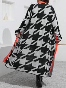 SHEIN LUNE Plus Size Feminino Contraste Cor Impresso Casual Manga Longa Cardigan, Para Inverno