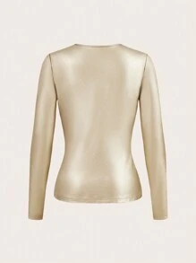 SHEIN LUNE Dames effen elastisch gecoat slim fit T-shirt
