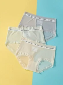 3pcs/Set Tween Girls Solid Color Briefs, Soft Breathable  Student Underwear - Multicolor - View 1