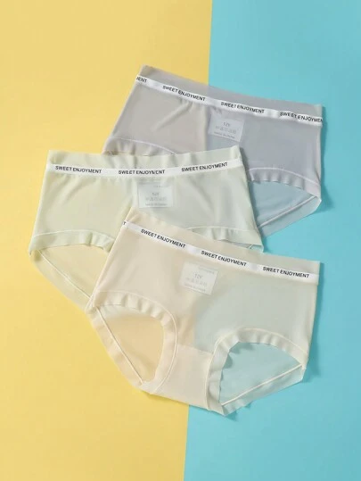 3pcs/Set Tween Girls Solid Color Briefs, Soft Breathable  Student Underwear