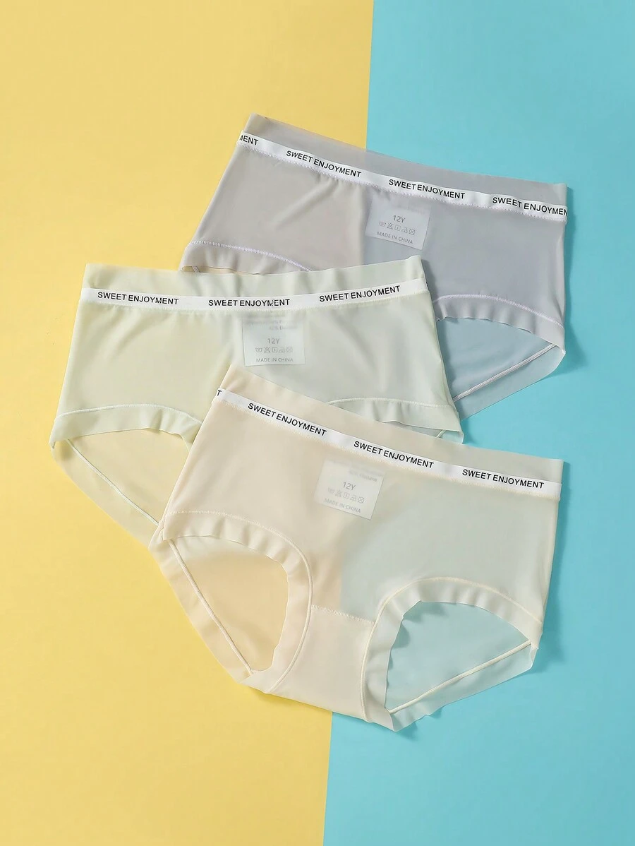 3pcs/Set Tween Girls Solid Color Briefs, Soft Breathable  Student Underwear - Multicolor - View 1