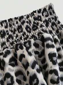 Sweetra 2pcs/Set Sleeveless Leopard Print Top And Numeric Skirt Casual Set Y2K Outfit  - Light Grey - View 3