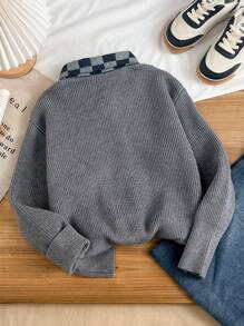 Tween Boy Checkered Long Sleeve Cardigan With Pockets, Autumn/Winter