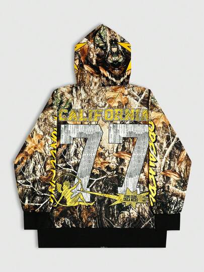 Street Life Sudadera con capucha con cremallera completa para hombres con estampado digital de letras