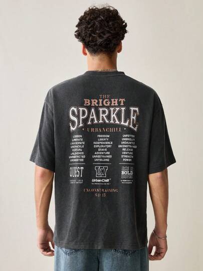 Manfinity VCAY Camiseta de manga corta holgada para hombre con estampado de copo de nieve y gráficos en inglés, de punto y casual de moda