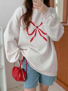 DAZY Women's Round Neck Knit Sweatshirt With Bow Design,Fall Clothes - Beige - View 3
