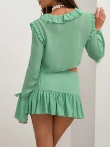 COSMINA Women's Solid Color Tie-Up Minimalist Casual Long Sleeve Blouse