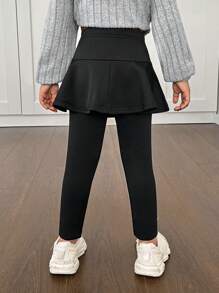 SHEIN Young Girl's & Young Girl's Lined Leggings Skirt, Girls' Casual Autumn Wear With Warmth - Black - View 2