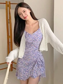 DAZY Women's Solid Color Button Front Long Sleeve Minimalist Cropped Cardigan Sweater - White - View 6