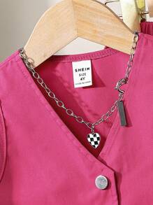 SHEIN 年轻女孩通勤休闲挂脖衬衫和百褶裙套装