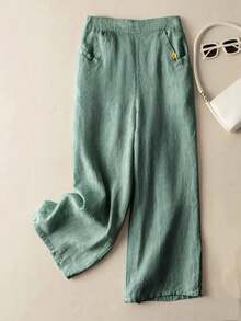 斜口袋闊腿褲 - 薄荷綠 - 查看 1