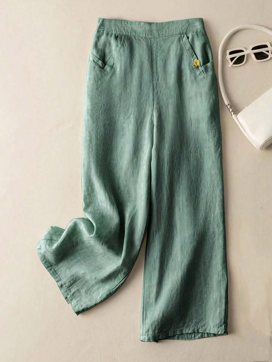 斜口袋闊腿褲 - 薄荷綠 - 查看 1