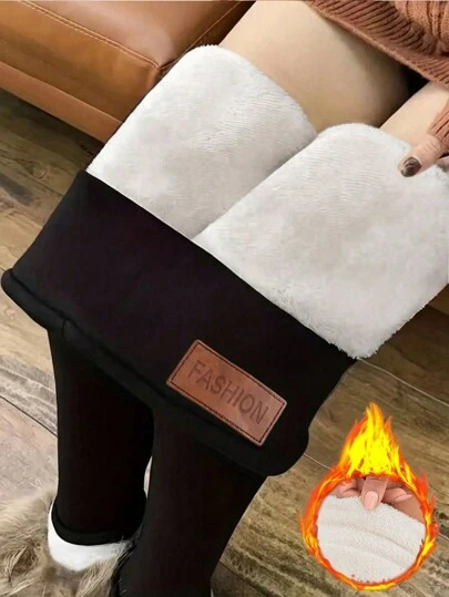 女士休闲弹力腰保暖内衬打底裤，高腰加厚保暖裤，百搭修身，秋冬