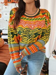 Calvaya Áo len chui đầu cỡ lớn hình bí ngô Halloween, 1 chiếc, thích hợp cho mùa thu đông. - Nhiều màu - Xem 1