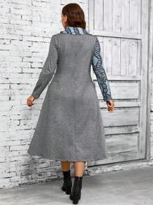 EMERY ROSE Plus Size Lange Herfstjurk Dames Effen Kleur Bedrukt Eenvoudige Dagelijkse Lange Mouw Jurk, Herfst Dameskleding