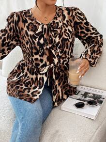 Chiquease 女士秋冬豹纹系腰长袖衬衫 - 彩色 - 查看 6