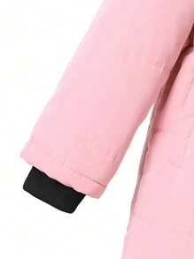 Young Girls Fluffy Collar Pink Windproof Mid-Length Coat - Pink - View 4